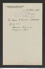 k.k. naturhistorisches Hofmuseum, Intendanzakten 1885-1896 (Hauer), Aktenzahl Z.653/1892, Seite 1